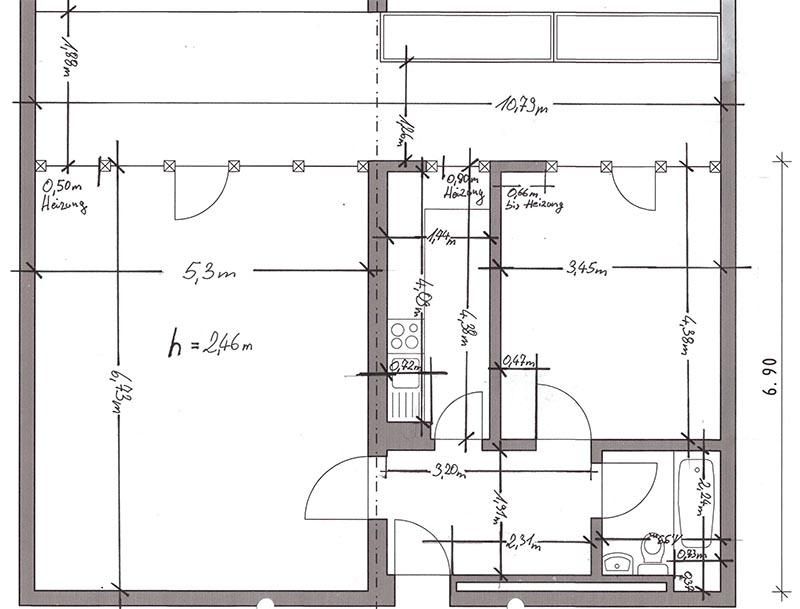 Grundriss für Mietwohnung 1. Obergeschoss